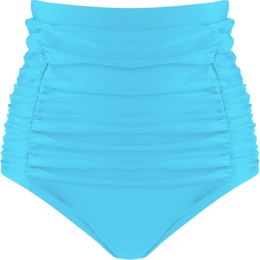 RELLECIGA High-Waist Ruched Bikini Bottoms in Turquoise Blue